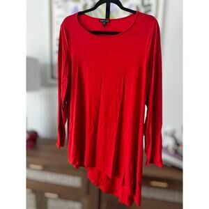 Eileen Fisher Red Orange Jersey Long Sleeve Asymmetrical Long Top Size L